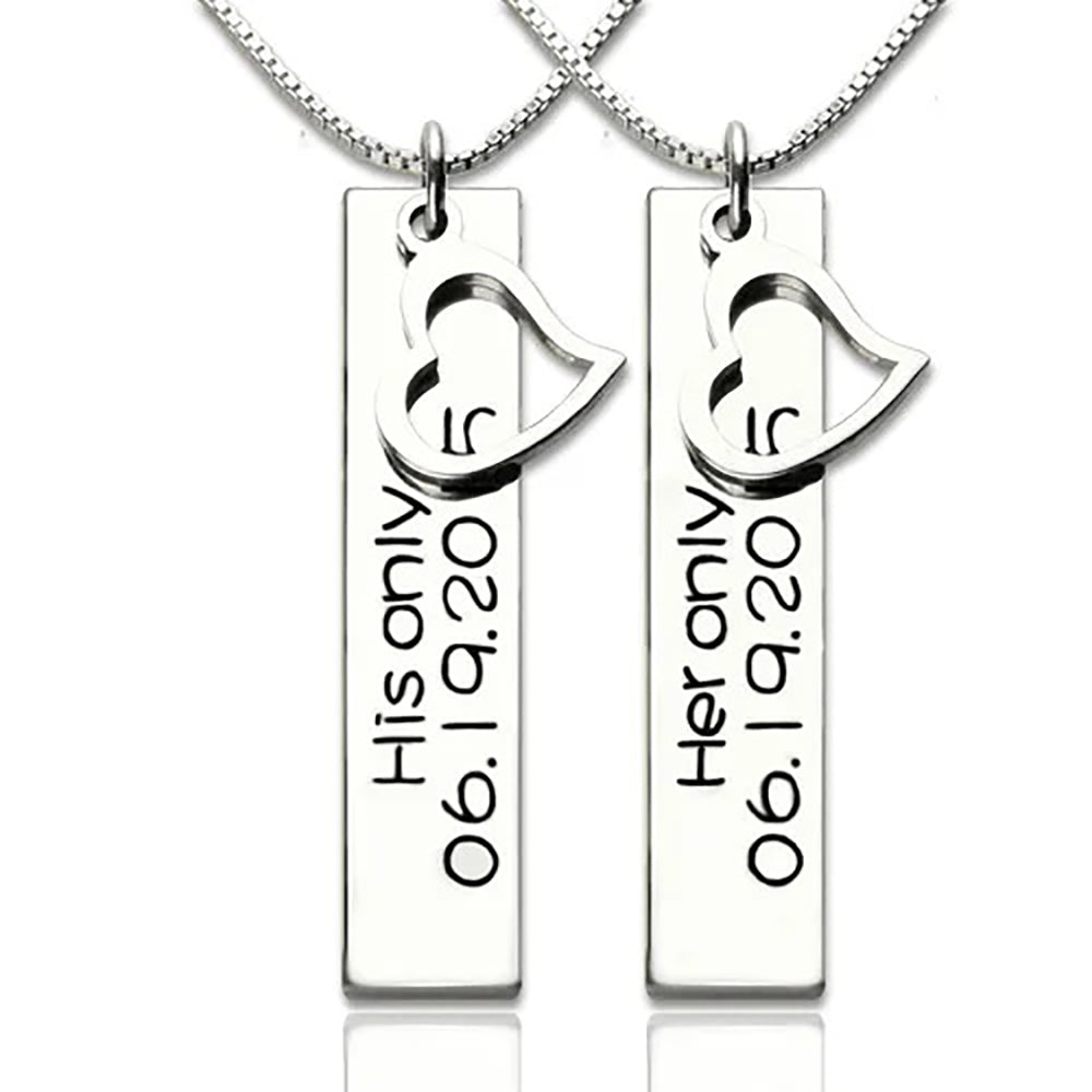 Personalized Vertical Bar Couples Necklace in Sterling Silver-JUUR Personalized Jewelry