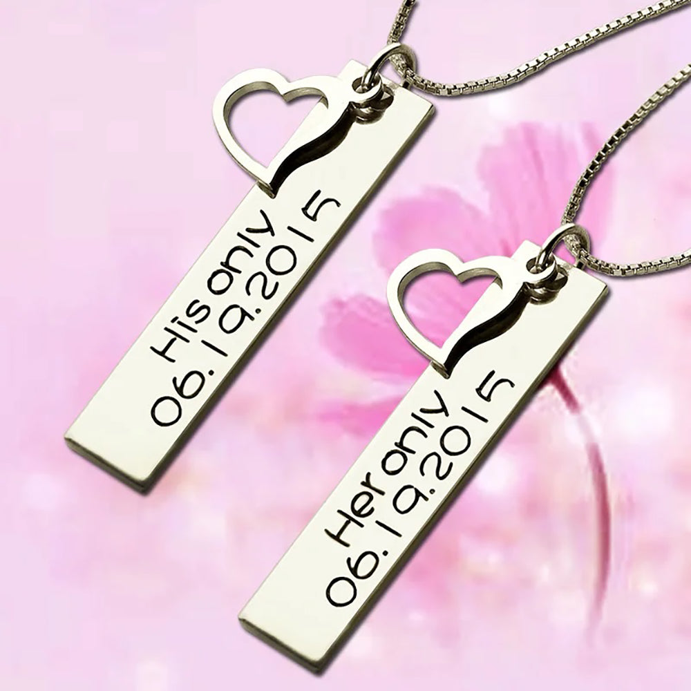 Personalized Vertical Bar Couples Necklace in Sterling Silver-JUUR Personalized Jewelry