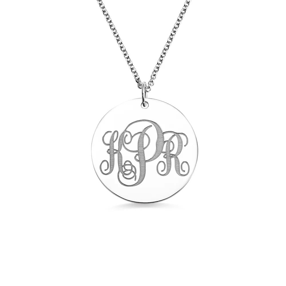 Custom Monogram Initials Disc Necklace in 925 Sterling Silver-JUUR Personalized Jewelry