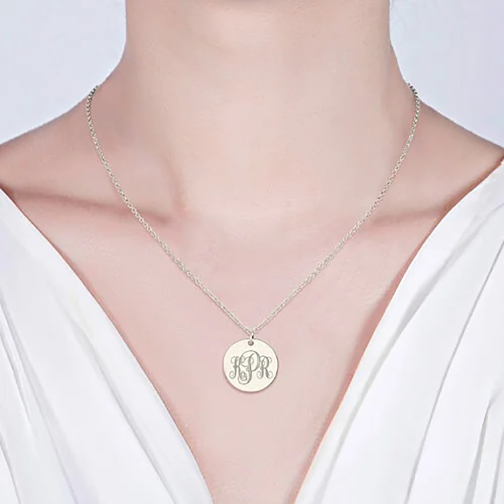 Custom Monogram Initials Disc Necklace in 925 Sterling Silver-JUUR Personalized Jewelry