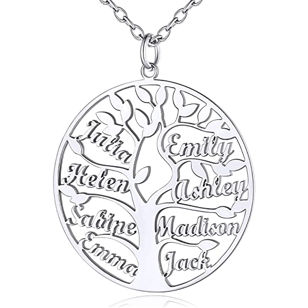 Custom Family Tree Necklace with 1-8 Names in 925 Sterling Silver-JUUR Personalized Jewelry