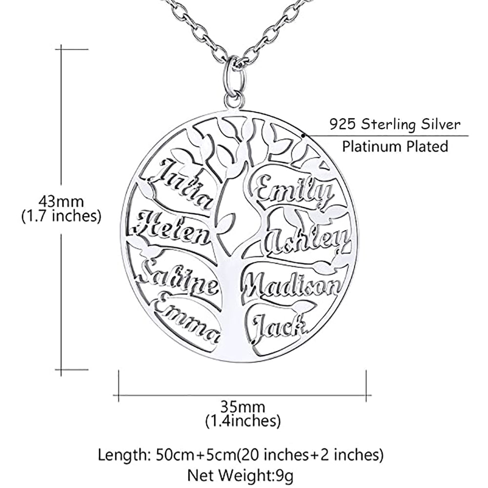 Custom Family Tree Necklace with 1-8 Names in 925 Sterling Silver-JUUR Personalized Jewelry