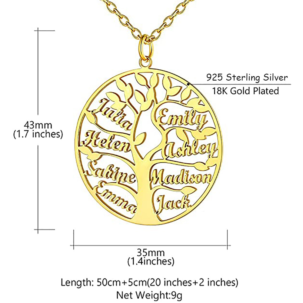 Custom Family Tree Necklace with 1-8 Names in 925 Sterling Silver-JUUR Personalized Jewelry