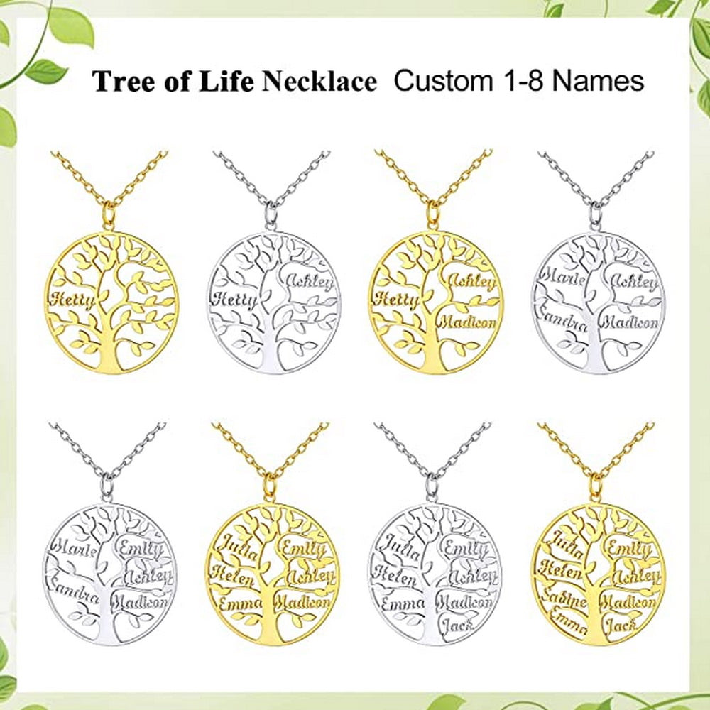 Custom Family Tree Necklace with 1-8 Names in 925 Sterling Silver-JUUR Personalized Jewelry