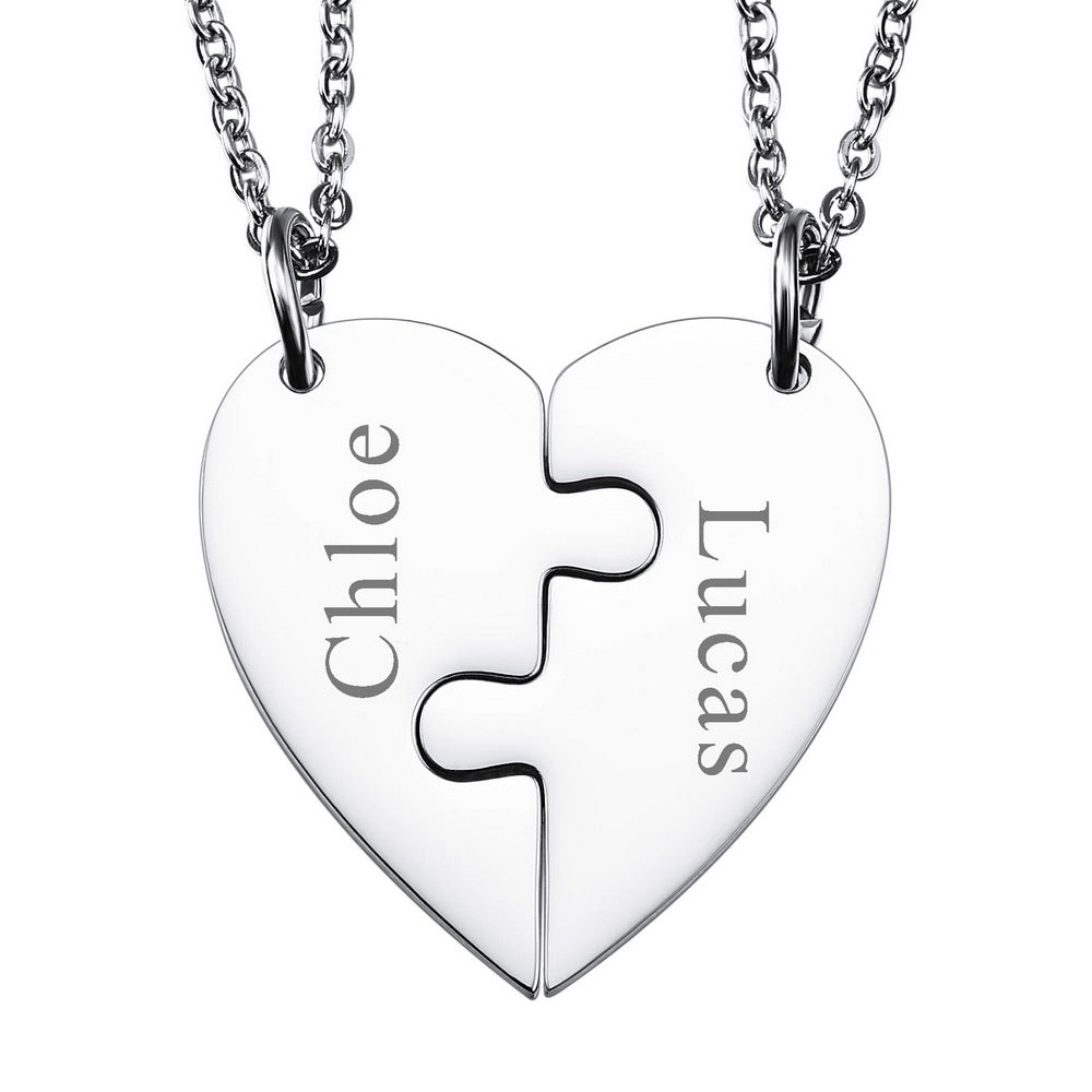 Personalized Heart Pendant Jigsaw Puzzle Necklace for 2/3/4/5 Pieces-JUUR Personalized Jewelry