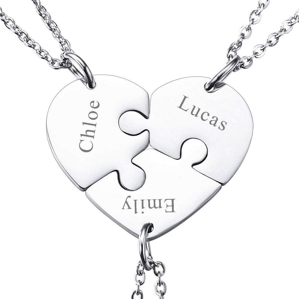 Personalized Heart Pendant Jigsaw Puzzle Necklace for 2/3/4/5 Pieces-JUUR Personalized Jewelry