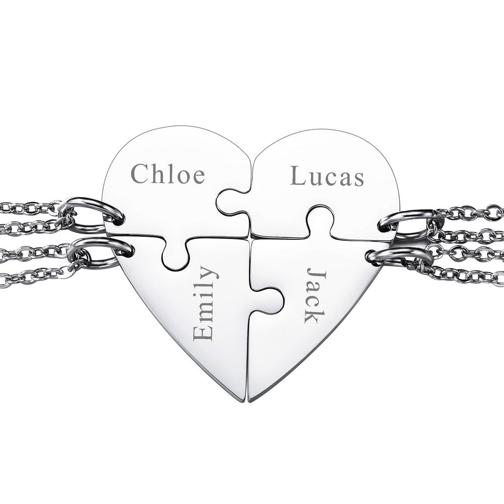 Personalized Heart Pendant Jigsaw Puzzle Necklace for 2/3/4/5 Pieces-JUUR Personalized Jewelry