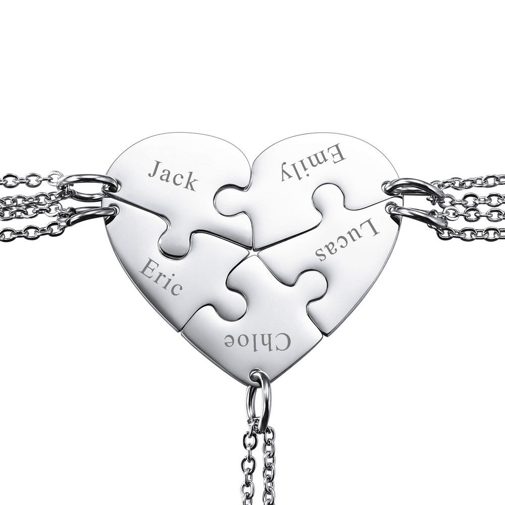 Personalized Heart Pendant Jigsaw Puzzle Necklace for 2/3/4/5 Pieces-JUUR Personalized Jewelry