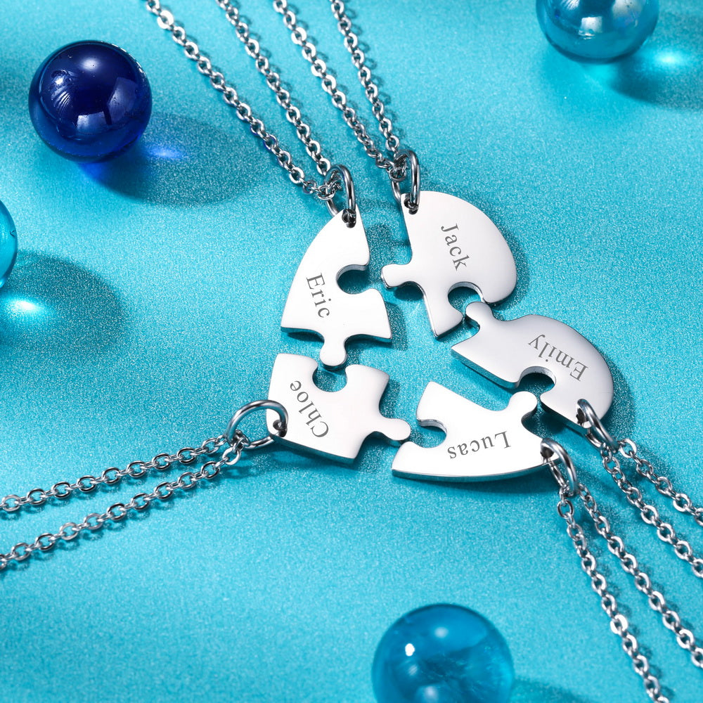 Personalized Heart Pendant Jigsaw Puzzle Necklace for 2/3/4/5 Pieces-JUUR Personalized Jewelry