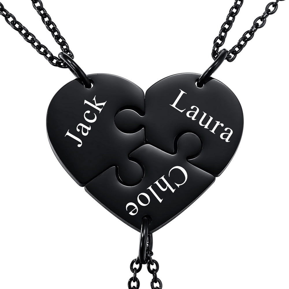 Personalized Heart Pendant Jigsaw Puzzle Necklace for 2/3/4/5 Pieces-JUUR Personalized Jewelry