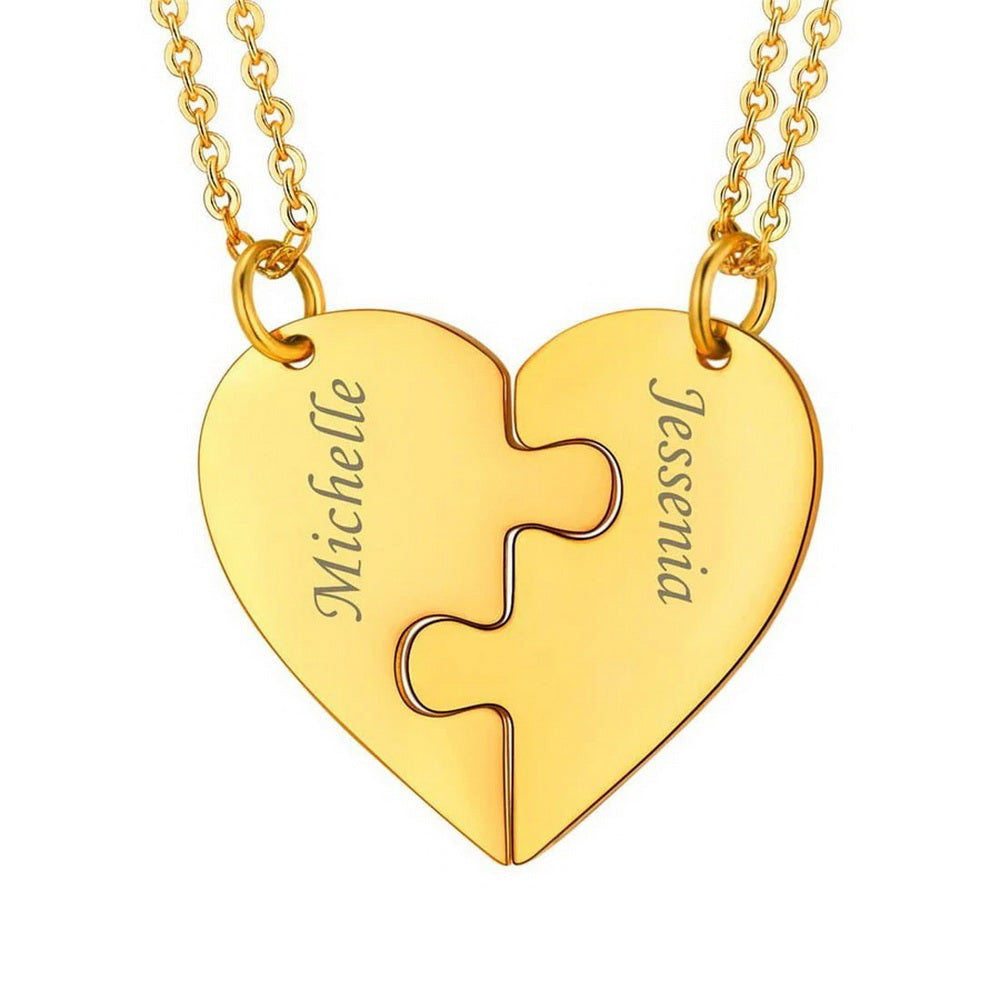 Personalized Heart Pendant Jigsaw Puzzle Necklace for 2/3/4/5 Pieces-JUUR Personalized Jewelry