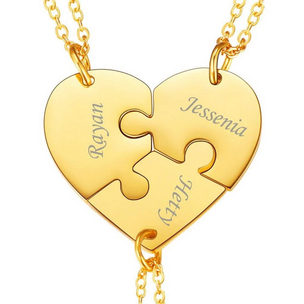 Personalized Heart Pendant Jigsaw Puzzle Necklace for 2/3/4/5 Pieces-JUUR Personalized Jewelry