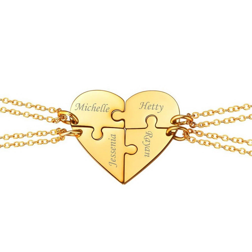 Personalized Heart Pendant Jigsaw Puzzle Necklace for 2/3/4/5 Pieces-JUUR Personalized Jewelry