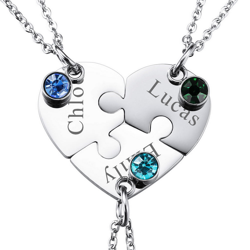 Personalized Heart Pendant Jigsaw Puzzle Necklace for 2/3/4/5 Pieces with Birthstones-JUUR Personalized Jewelry