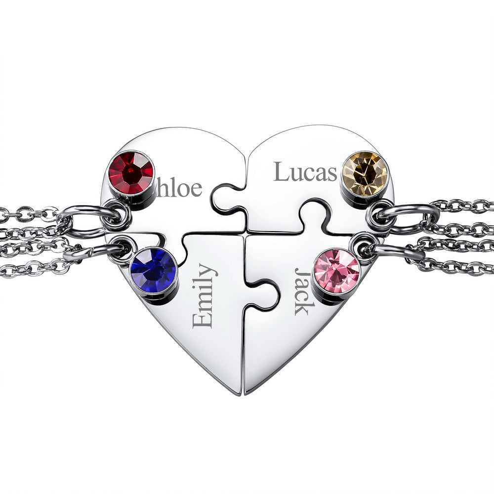 Personalized Heart Pendant Jigsaw Puzzle Necklace for 2/3/4/5 Pieces with Birthstones-JUUR Personalized Jewelry