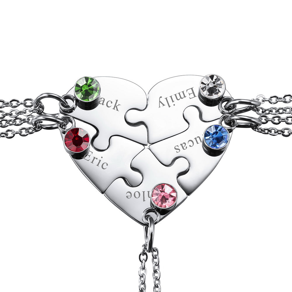 Personalized Heart Pendant Jigsaw Puzzle Necklace for 2/3/4/5 Pieces with Birthstones-JUUR Personalized Jewelry