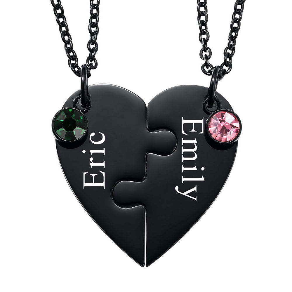 Personalized Heart Pendant Jigsaw Puzzle Necklace for 2/3/4/5 Pieces with Birthstones-JUUR Personalized Jewelry