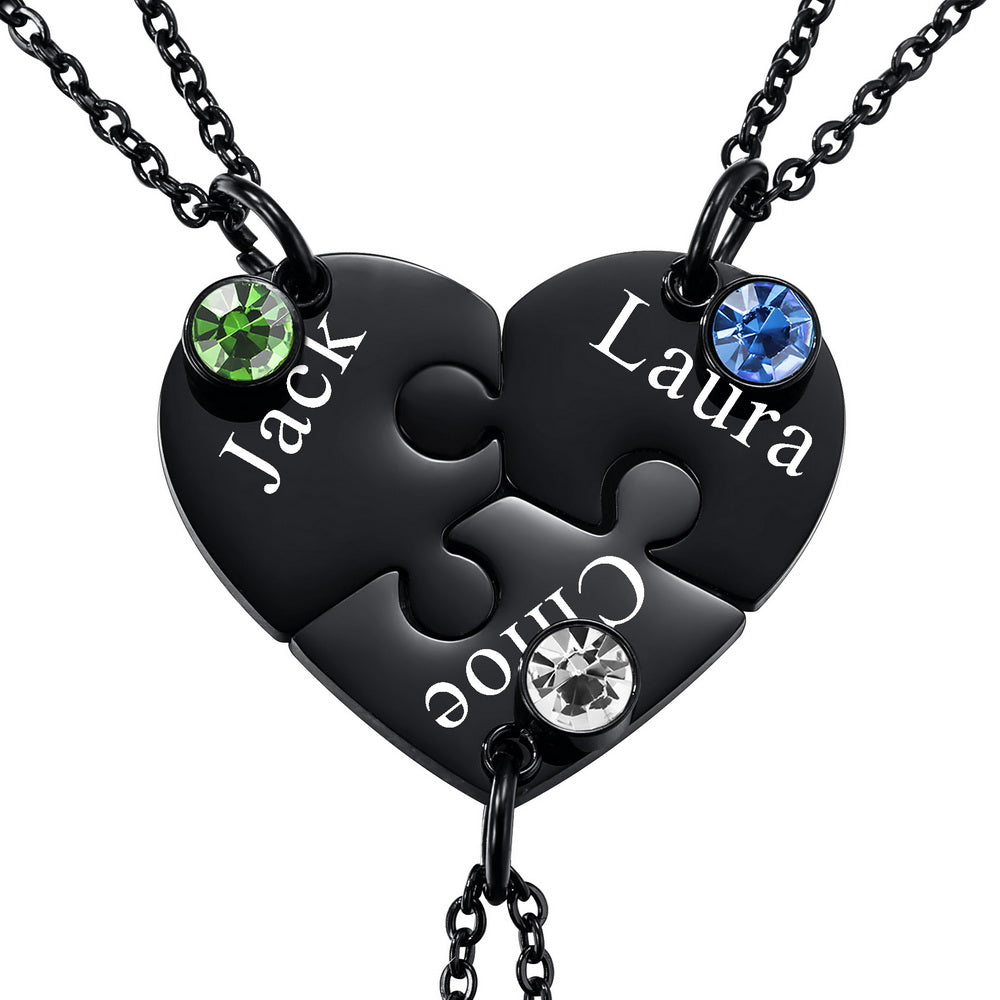 Personalized Heart Pendant Jigsaw Puzzle Necklace for 2/3/4/5 Pieces with Birthstones-JUUR Personalized Jewelry