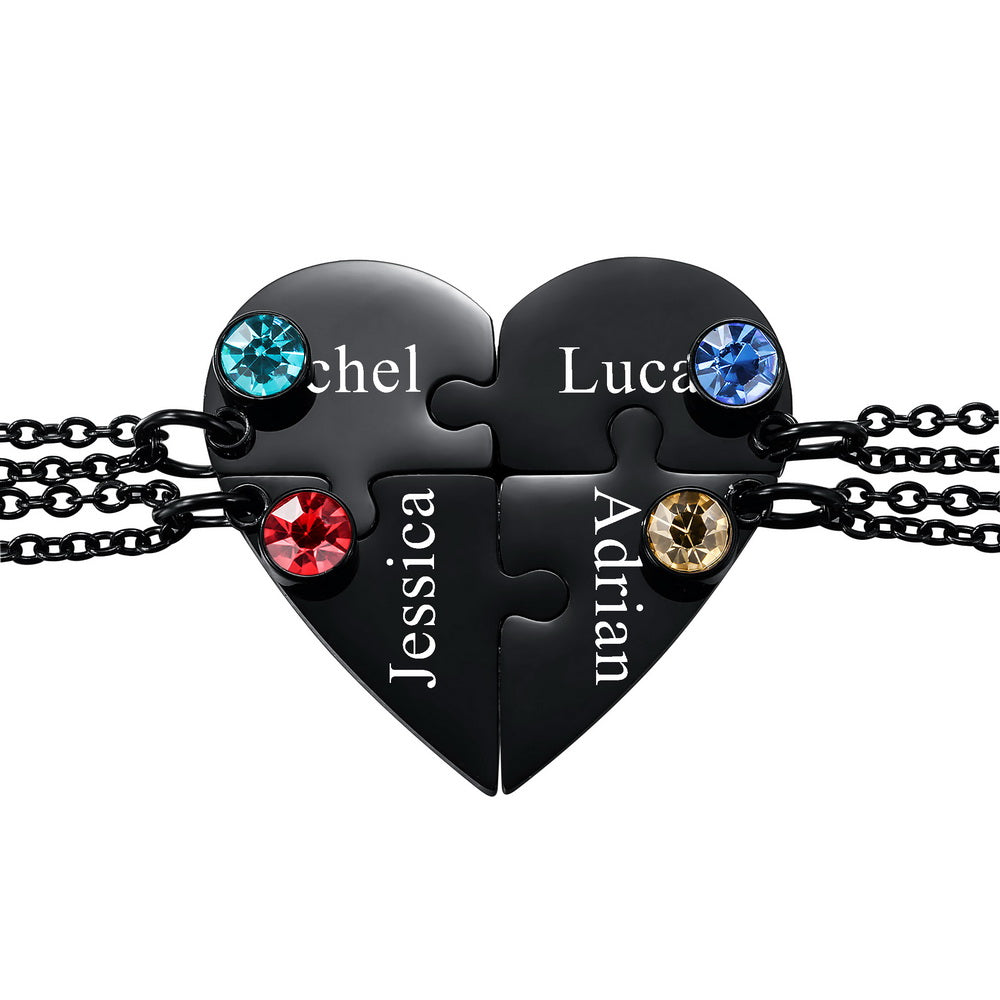 Personalized Heart Pendant Jigsaw Puzzle Necklace for 2/3/4/5 Pieces with Birthstones-JUUR Personalized Jewelry