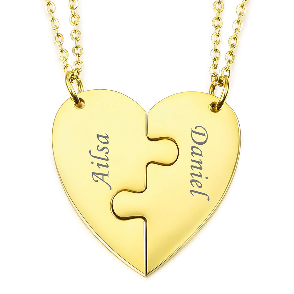 Personalized Heart Pendant Jigsaw Puzzle Necklace for 2/3/4/5 Pieces with Birthstones-JUUR Personalized Jewelry