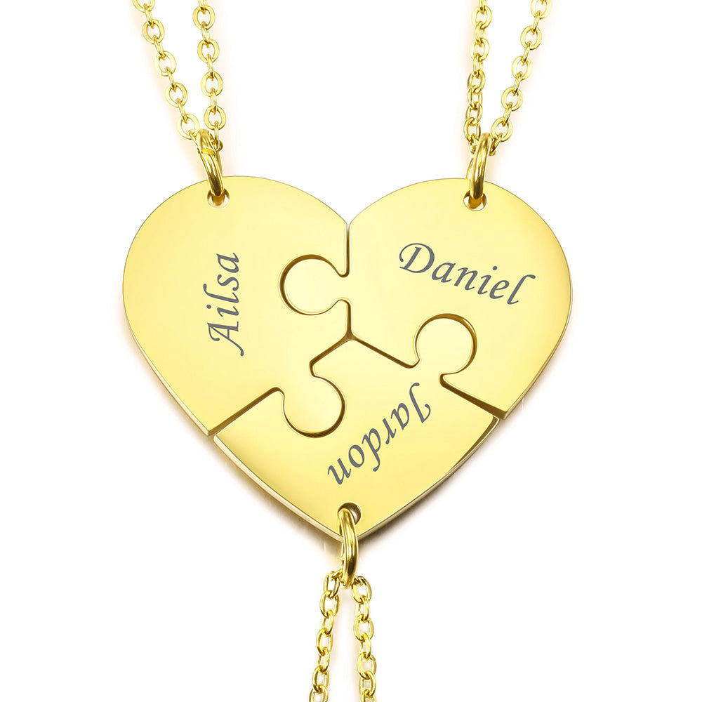 Personalized Heart Pendant Jigsaw Puzzle Necklace for 2/3/4/5 Pieces with Birthstones-JUUR Personalized Jewelry