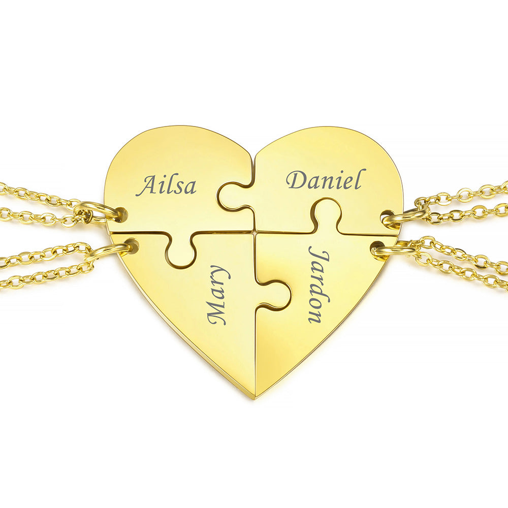 Personalized Heart Pendant Jigsaw Puzzle Necklace for 2/3/4/5 Pieces with Birthstones-JUUR Personalized Jewelry