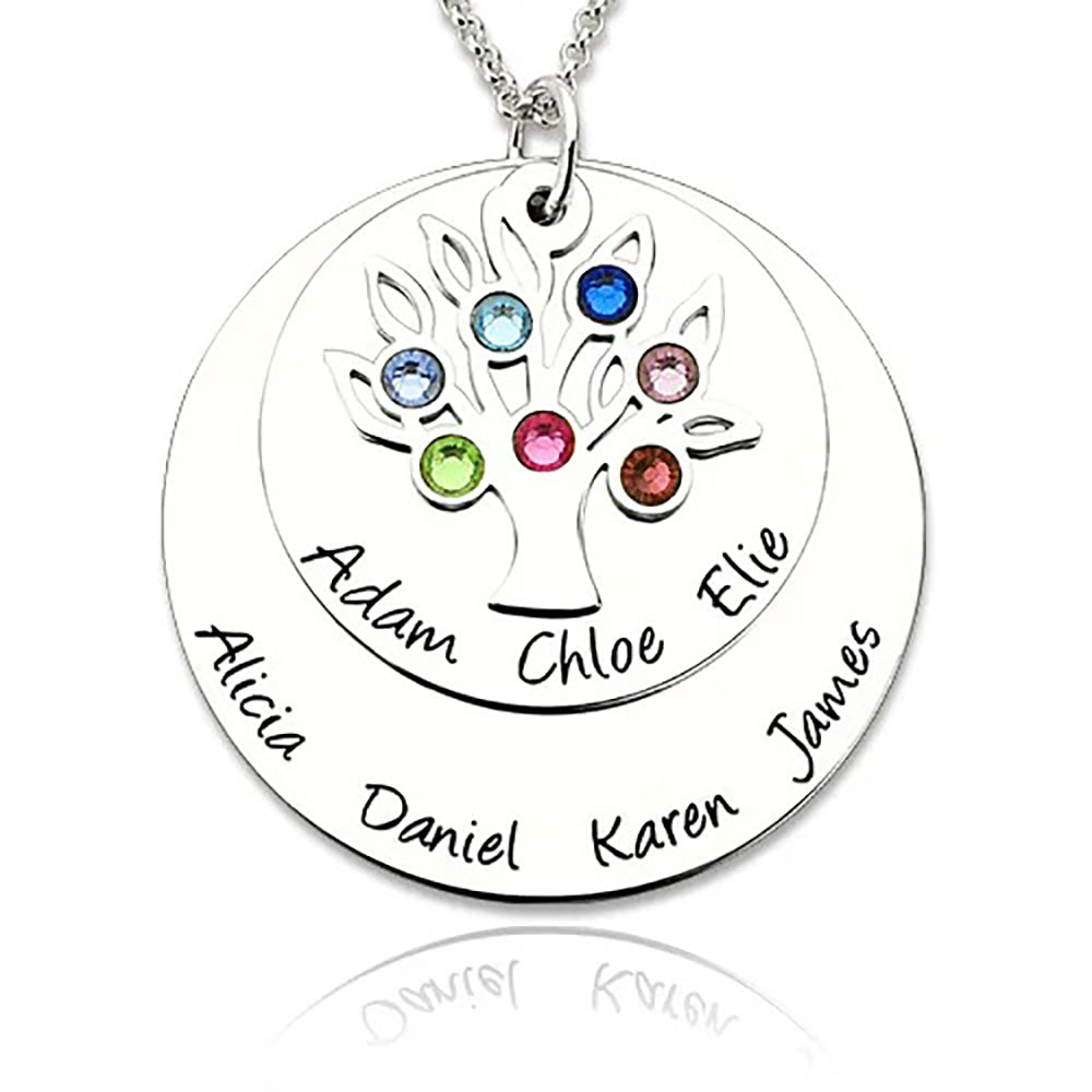 Custom Family Tree Birthstone Name Necklace in Sterling Silver-JUUR Personalized Jewelry