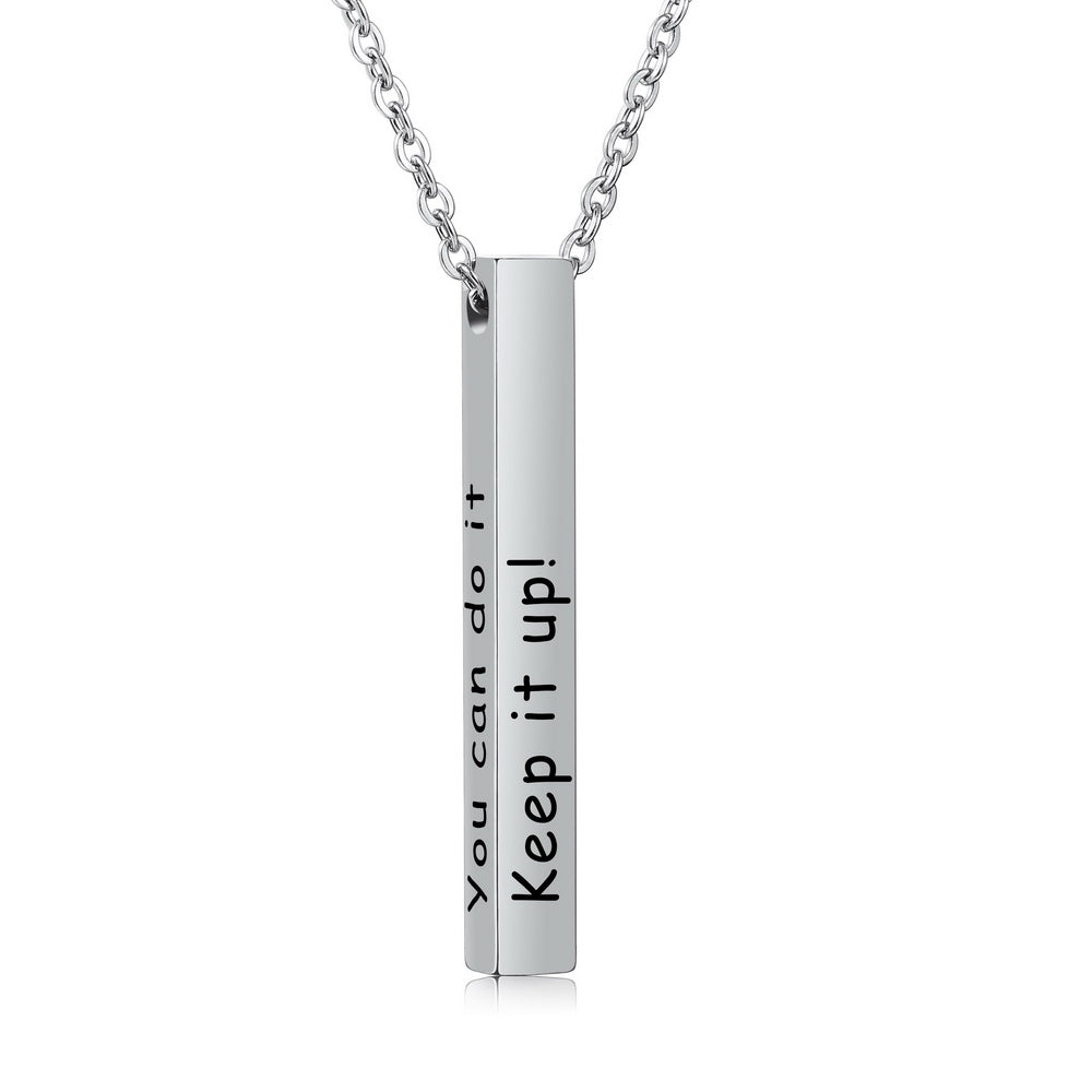 Personalized Bar Necklace with 3D Vertical Bar Pendant, Engraved Names/Dates/Text-JUUR Personalized Jewelry