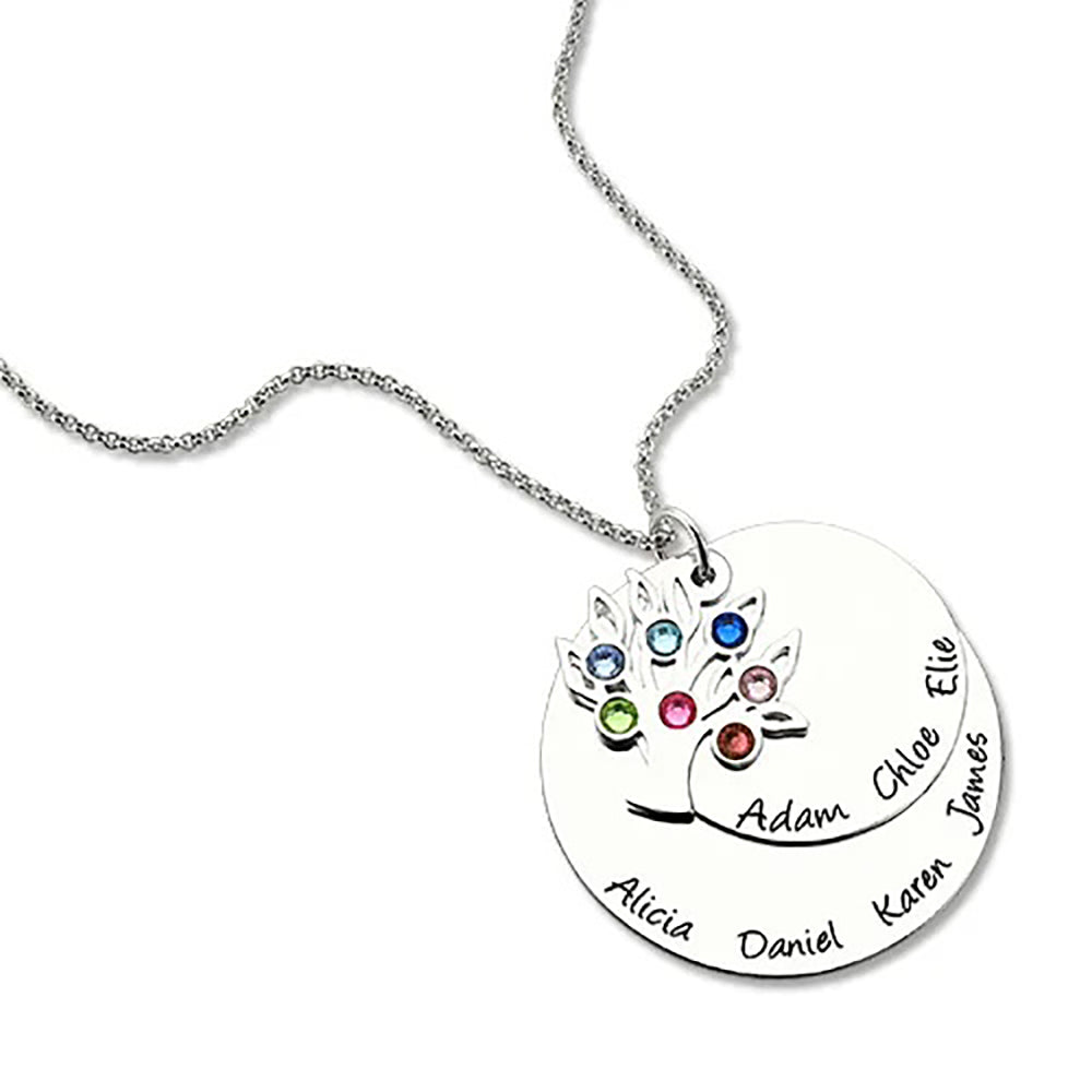 Custom Family Tree Birthstone Name Necklace in Sterling Silver-JUUR Personalized Jewelry