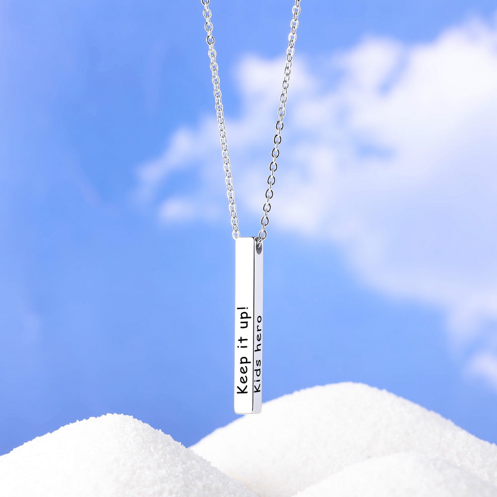 Personalized Bar Necklace with 3D Vertical Bar Pendant, Engraved Names/Dates/Text-JUUR Personalized Jewelry