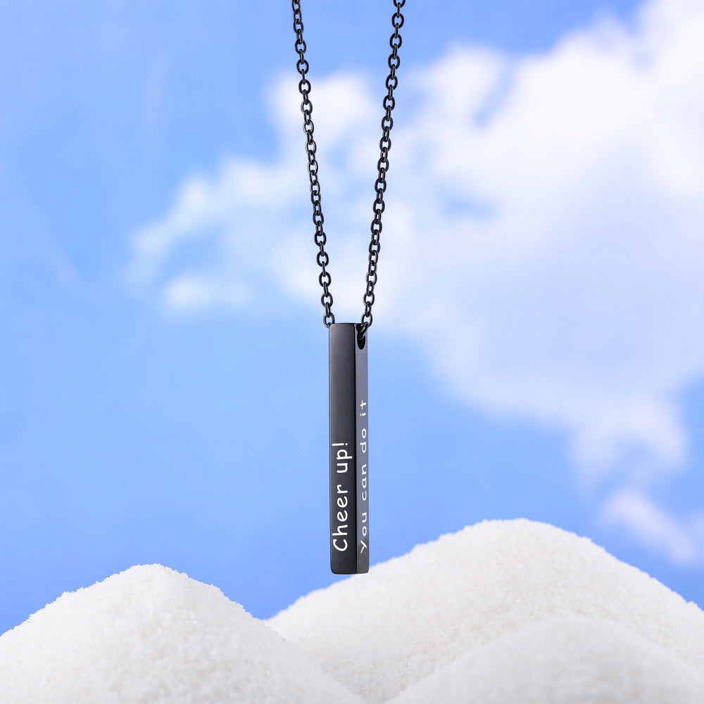 Personalized Bar Necklace with 3D Vertical Bar Pendant, Engraved Names/Dates/Text-JUUR Personalized Jewelry