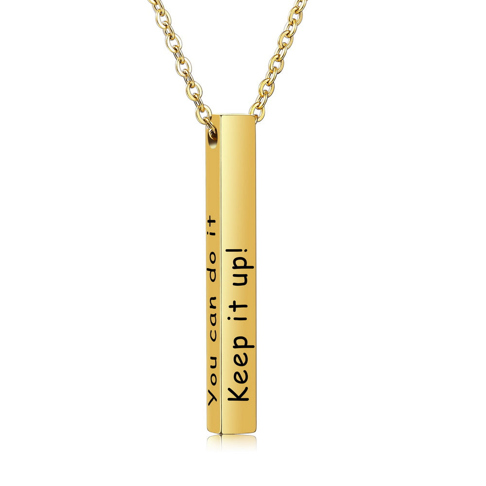 Personalized Bar Necklace with 3D Vertical Bar Pendant, Engraved Names/Dates/Text-JUUR Personalized Jewelry