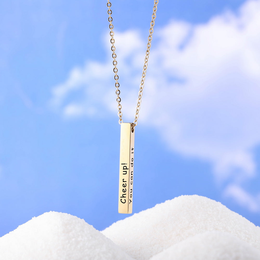 Personalized Bar Necklace with 3D Vertical Bar Pendant, Engraved Names/Dates/Text-JUUR Personalized Jewelry