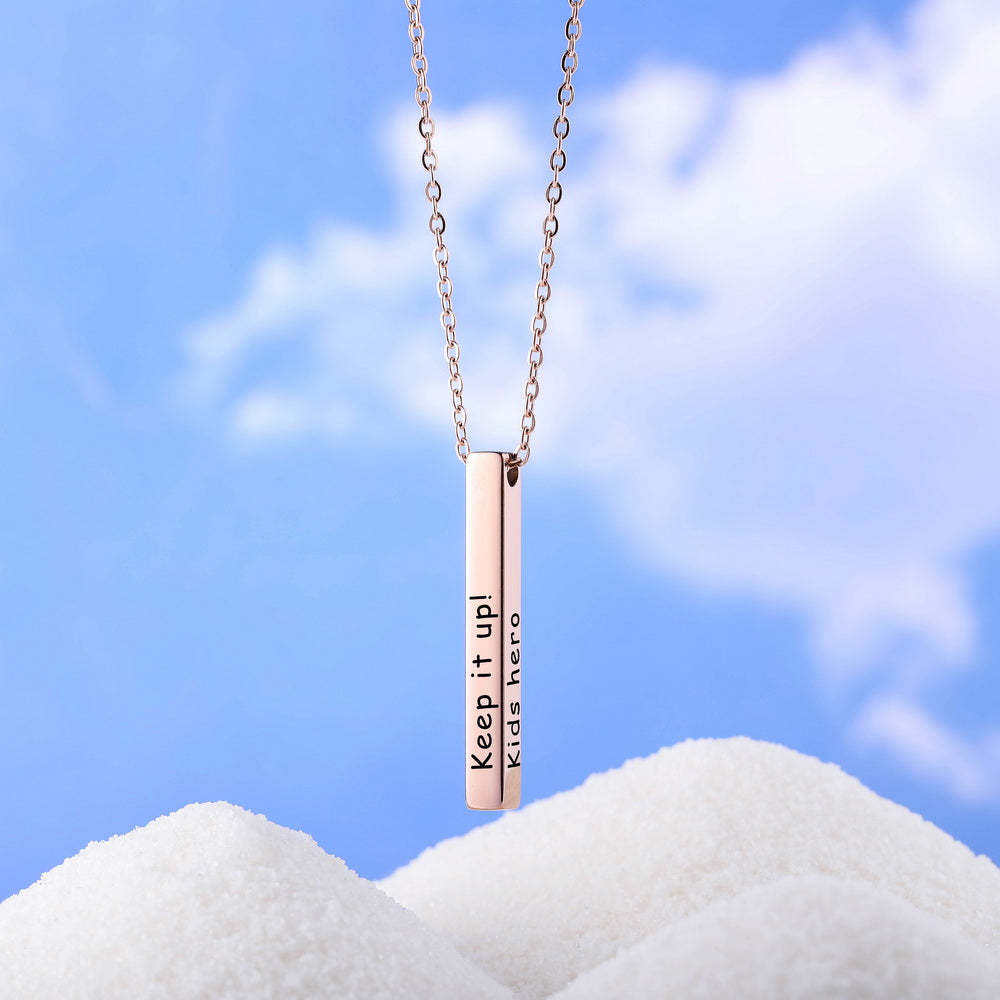 Personalized Bar Necklace with 3D Vertical Bar Pendant, Engraved Names/Dates/Text-JUUR Personalized Jewelry