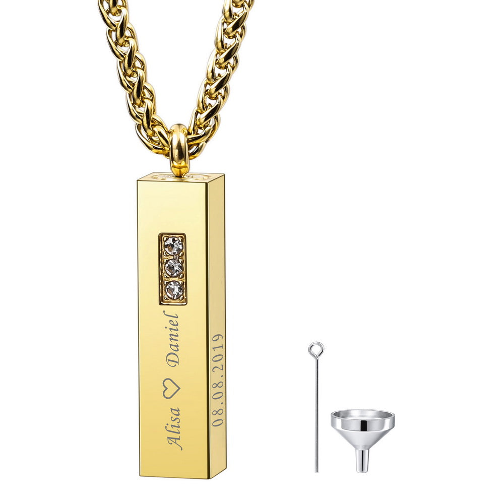 Personalized 3D Vertical Cuboid Bar Pendant Urn Necklace Engraving Name/Date-JUUR Personalized Jewelry