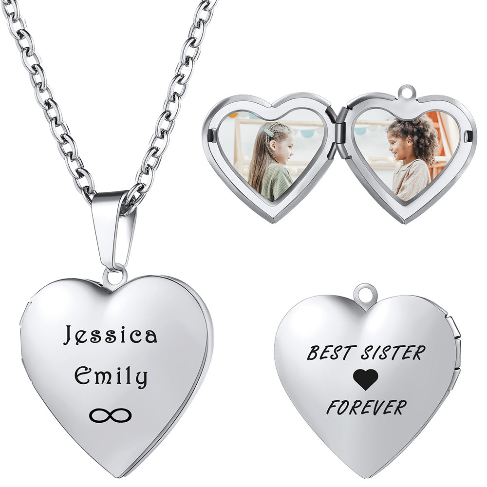 Personalized Heart Locket Polished Necklace That Holds Pictures for Women-JUUR Personalized Jewelry