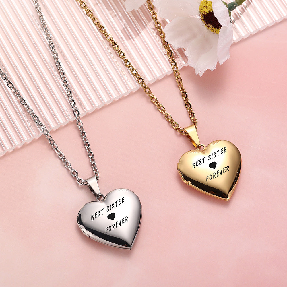 Personalized Heart Locket Polished Necklace That Holds Pictures for Women-JUUR Personalized Jewelry