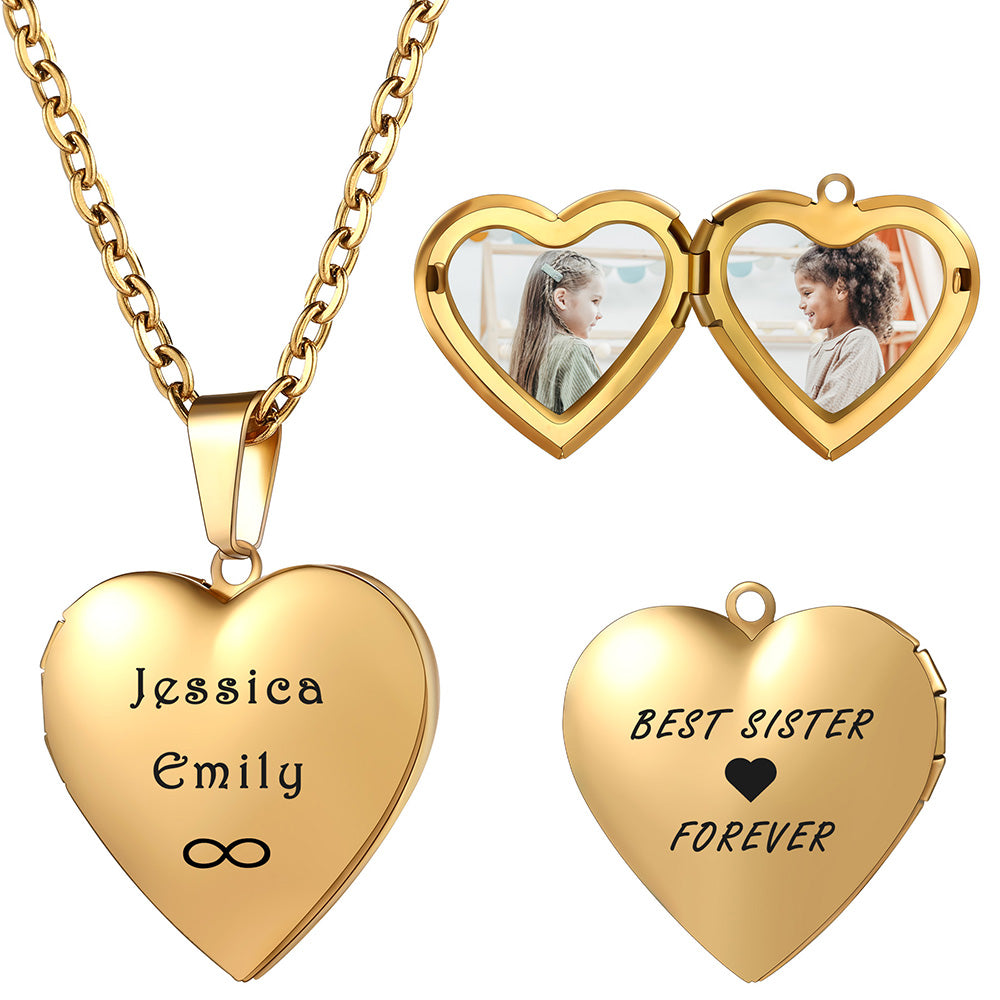 Personalized Heart Locket Polished Necklace That Holds Pictures for Women-JUUR Personalized Jewelry