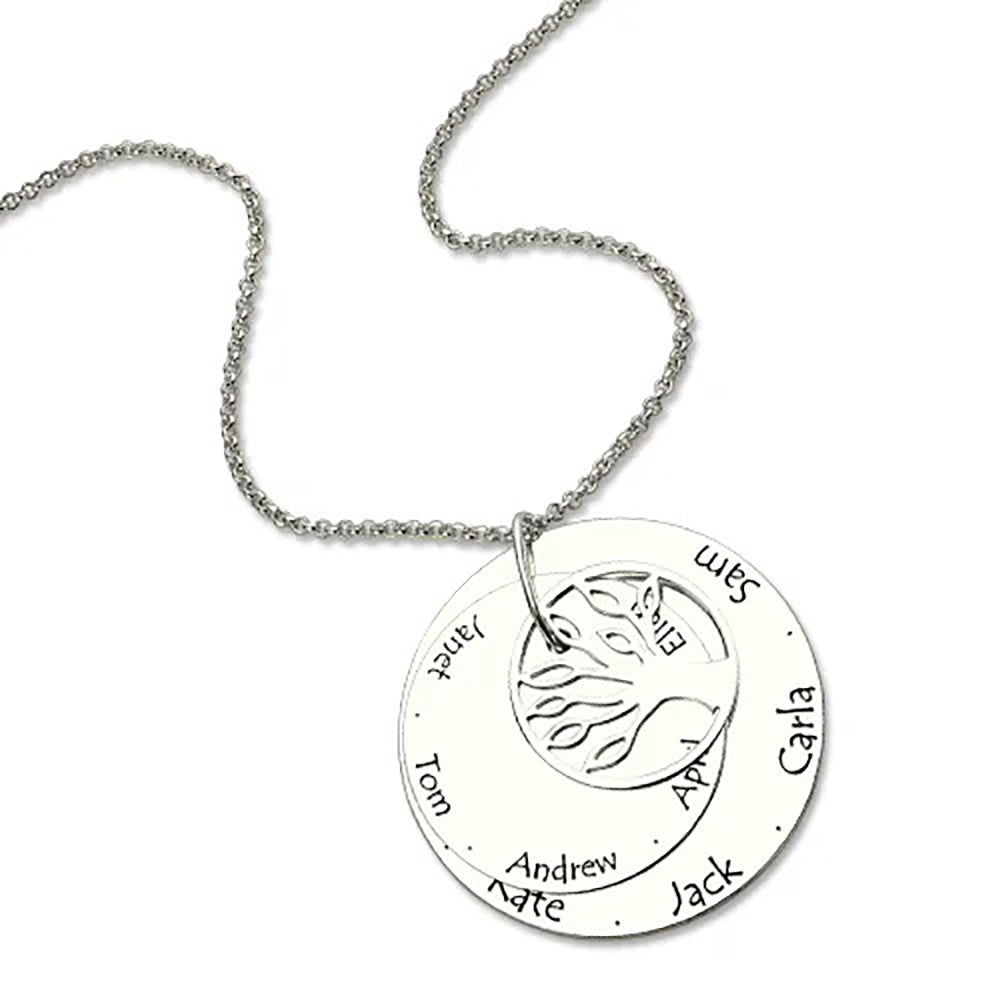 Personalized 925 Sterling Silver Disc Family Tree Name Necklace for Grandma/Mother-JUUR Personalized Jewelry