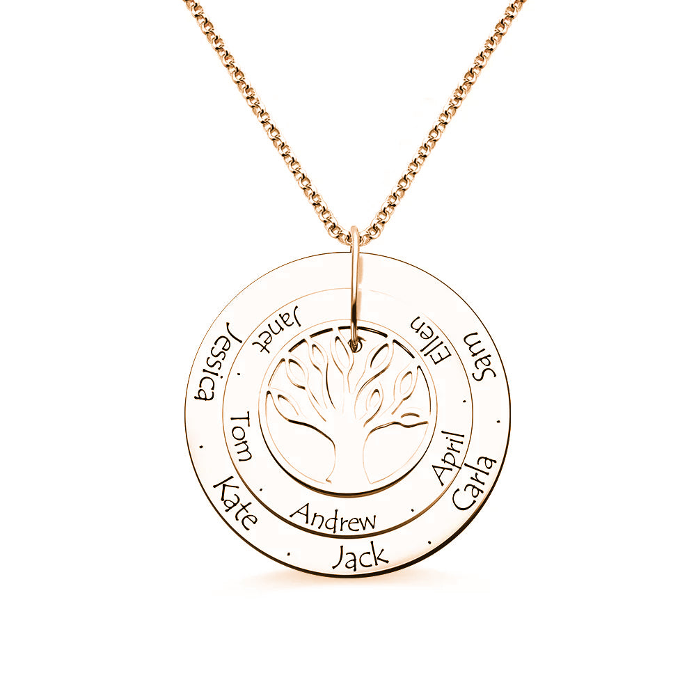 Personalized 925 Sterling Silver Disc Family Tree Name Necklace for Grandma/Mother-JUUR Personalized Jewelry