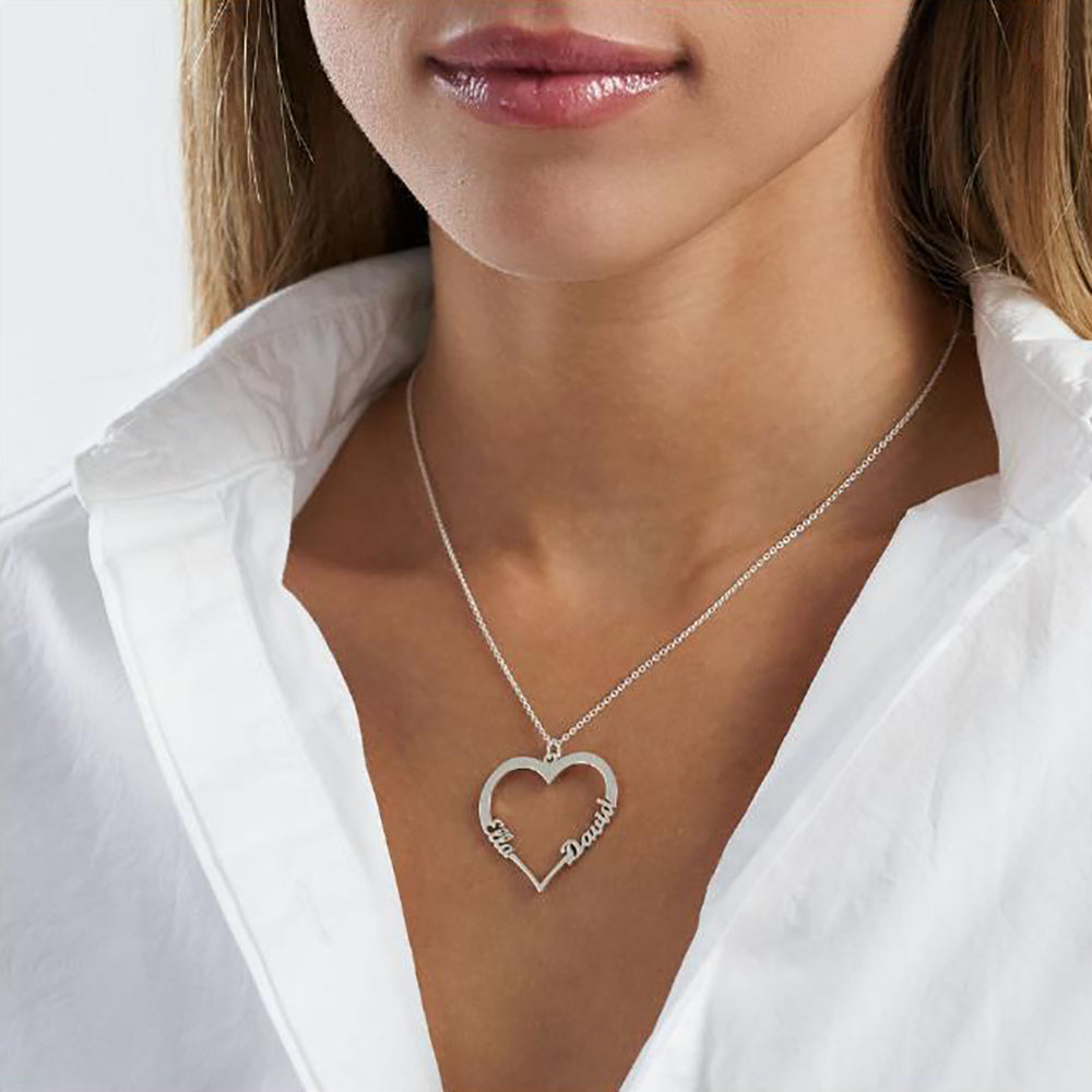 Personalized 2 Name Heart Necklace for Women-JUUR Personalized Jewelry