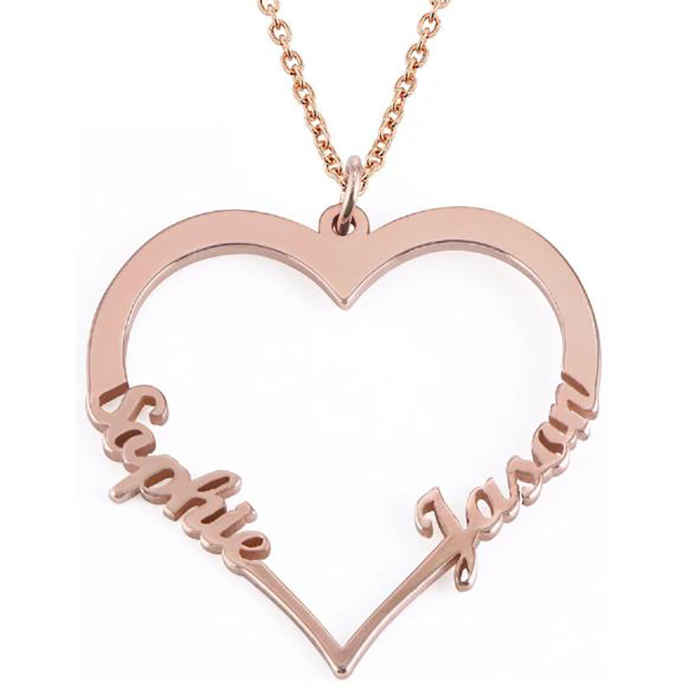 Personalized 2 Name Heart Necklace for Women-JUUR Personalized Jewelry