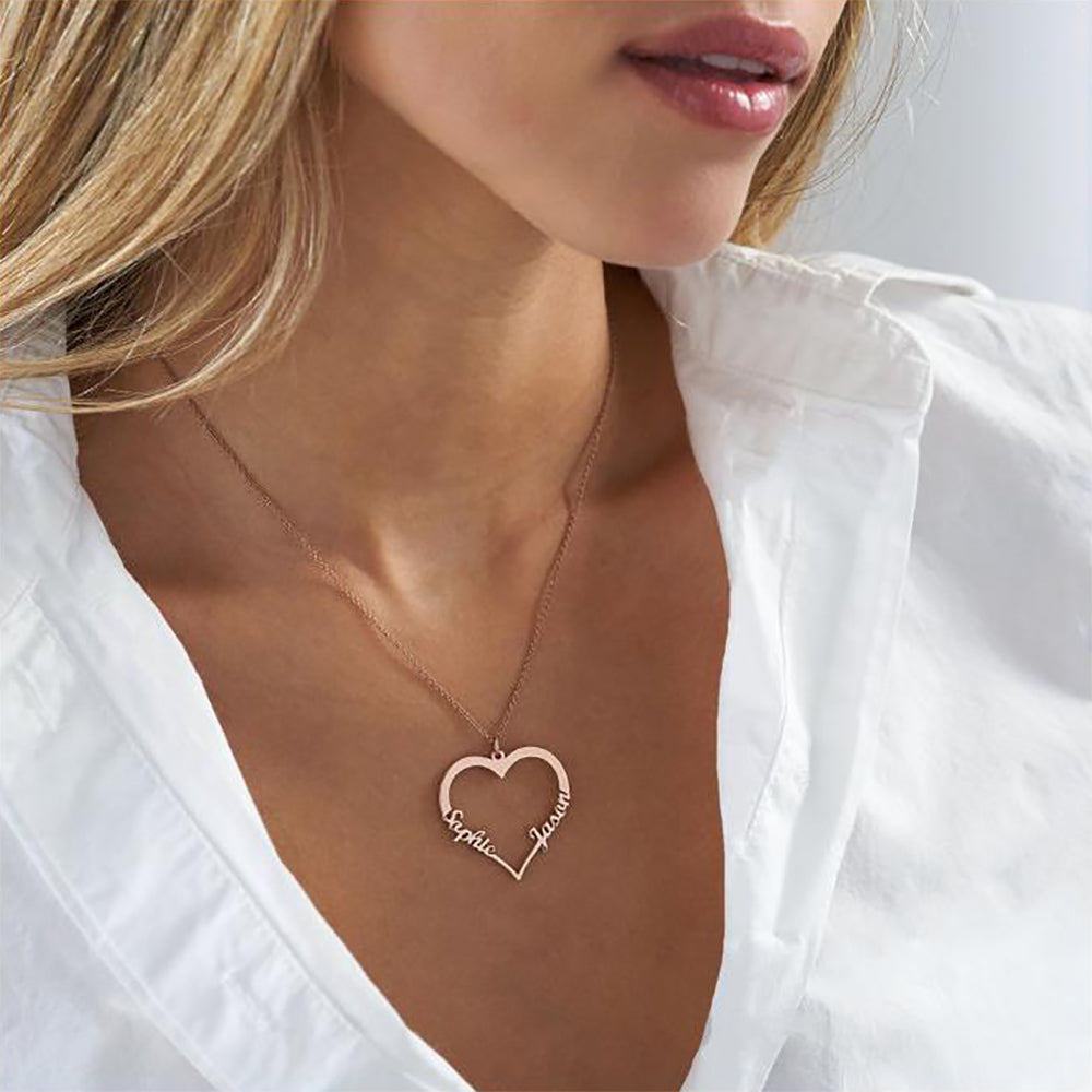 Personalized 2 Name Heart Necklace for Women-JUUR Personalized Jewelry