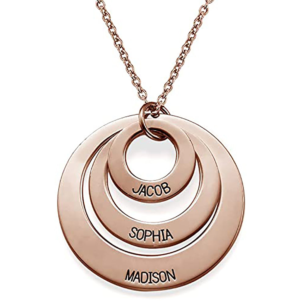 Personalized Engraved Family Stacked Circle Necklace Sterling Silver-JUUR Personalized Jewelry