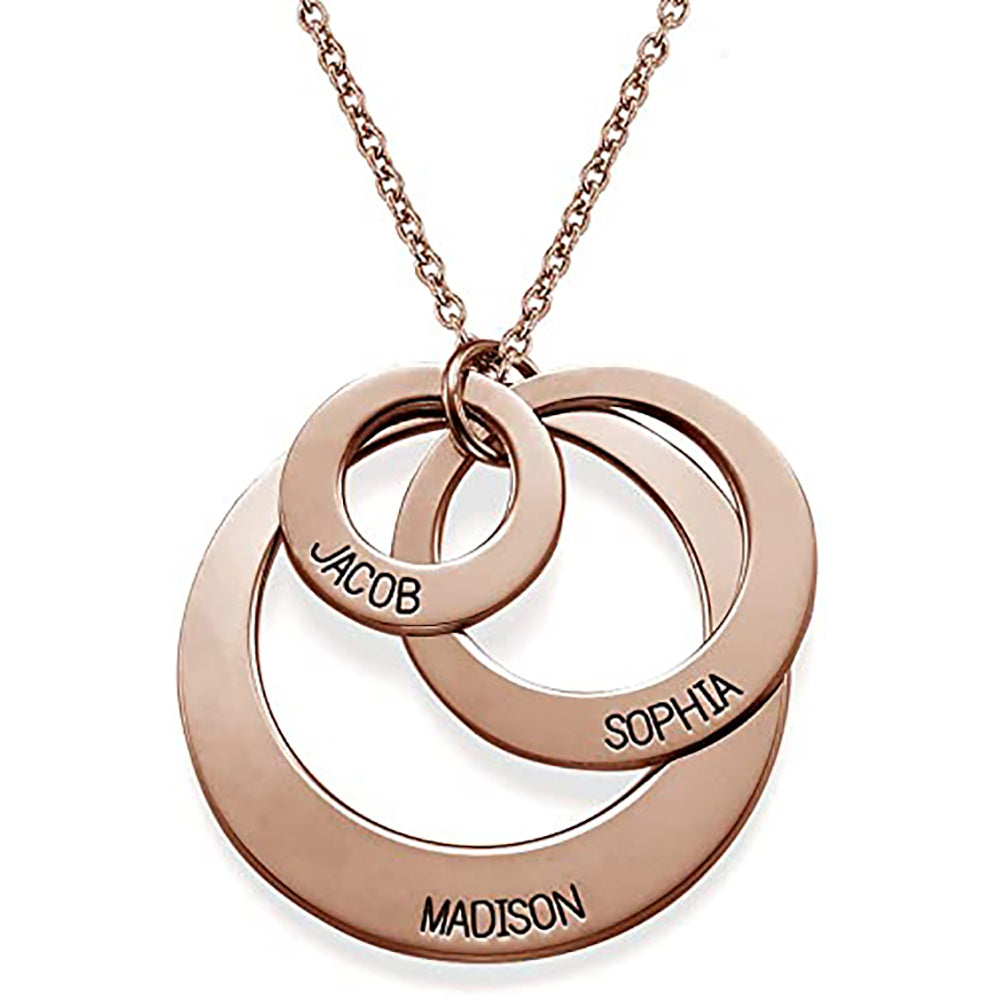 Personalized Engraved Family Stacked Circle Necklace Sterling Silver-JUUR Personalized Jewelry