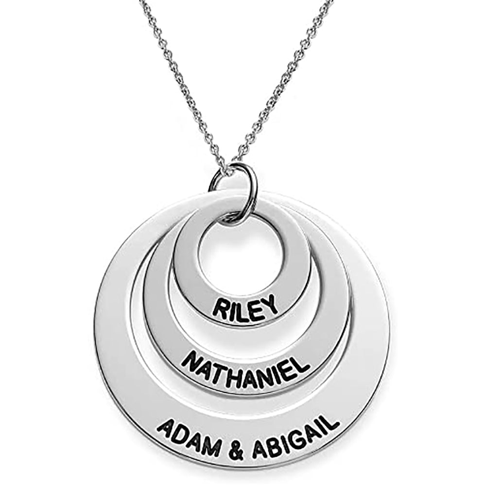 Personalized Engraved Family Stacked Circle Necklace Sterling Silver-JUUR Personalized Jewelry