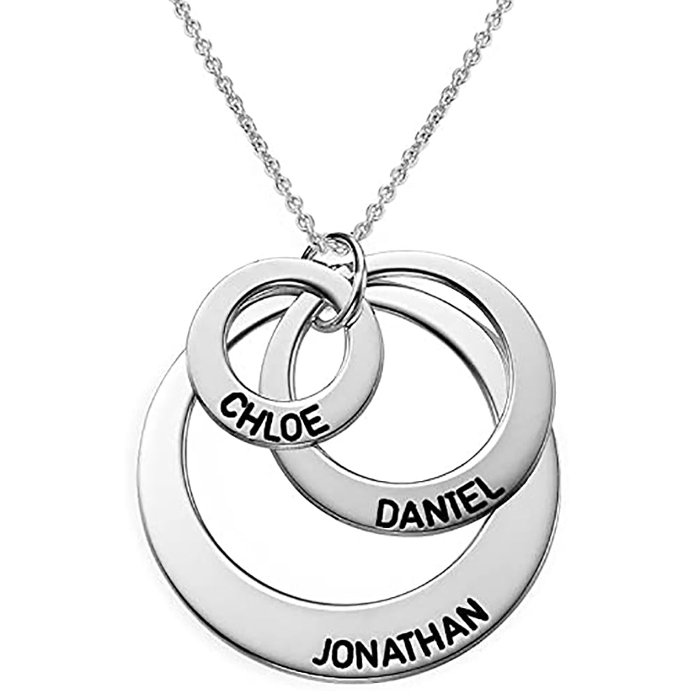 Personalized Engraved Family Stacked Circle Necklace Sterling Silver-JUUR Personalized Jewelry