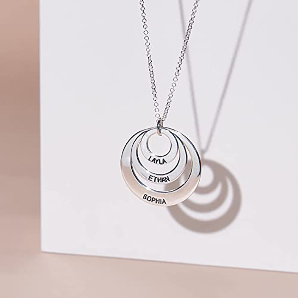 Personalized Engraved Family Stacked Circle Necklace Sterling Silver-JUUR Personalized Jewelry