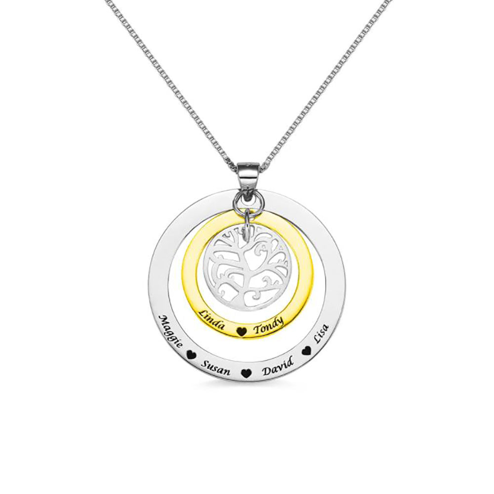 Personalized Circle Family Tree with Family Member's Names Necklace-JUUR Personalized Jewelry