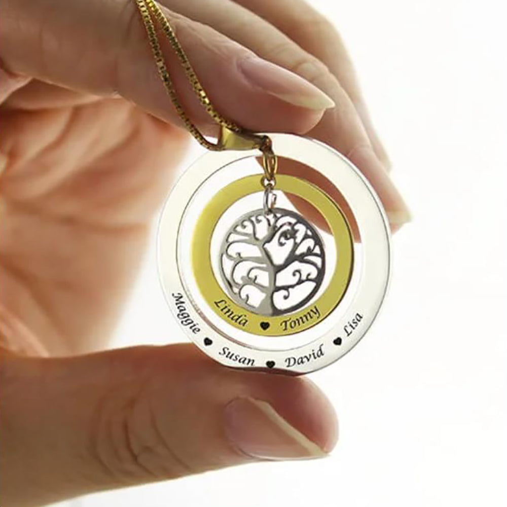 Personalized Circle Family Tree with Family Member's Names Necklace-JUUR Personalized Jewelry